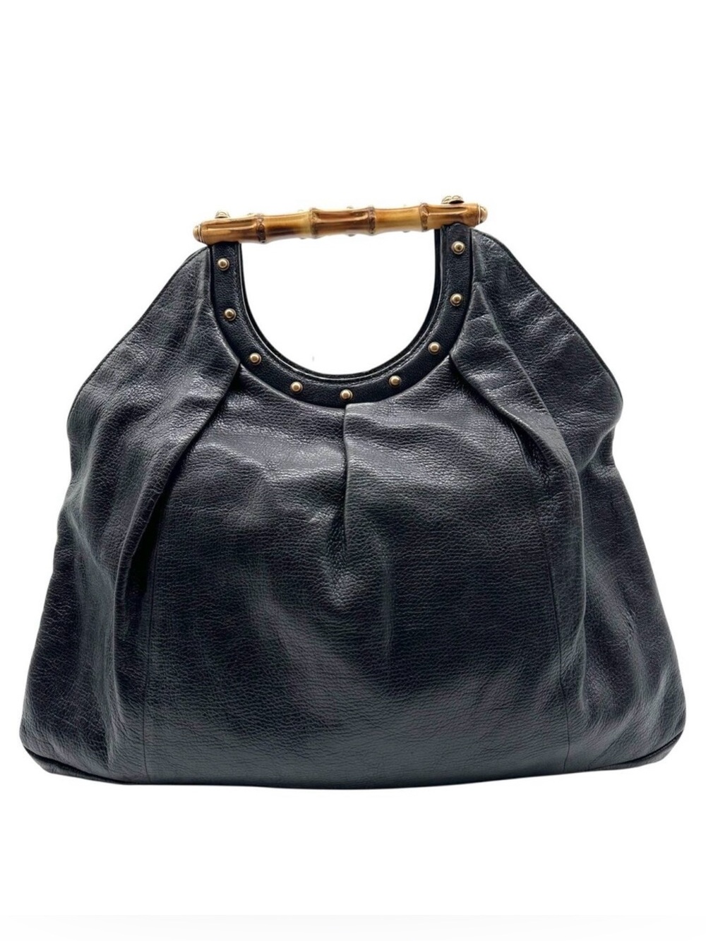 AUTHENTIC GUCCI Black Leather Bamboo Top Handle Bag - Picture 2 of 16